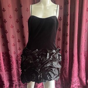 Adrianna Papell Elegant Black Velvet Dress W/ Floral Skirt Size 12